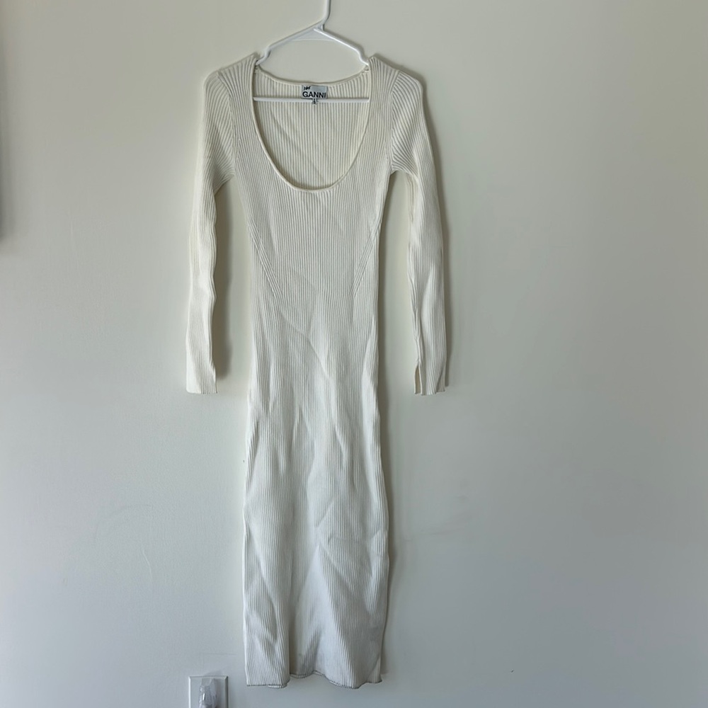 Ganni ribbed long sleeve maxi dress